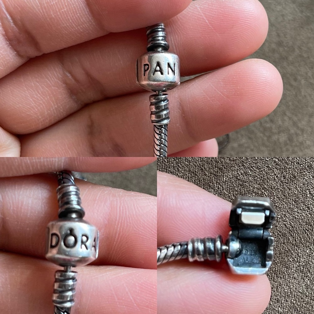 Authentic Pandora Snake Bracelet W/ 5 Pandora Charm Gem